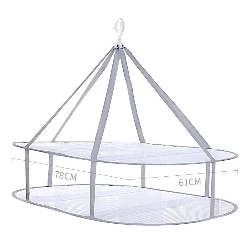Grey Double-Layer Clothes Drying Net Collapsible Windproof Clothes Basket Polyester Breathable Dry Socks Drying Rack Laundry: 61x78cm  2 layers