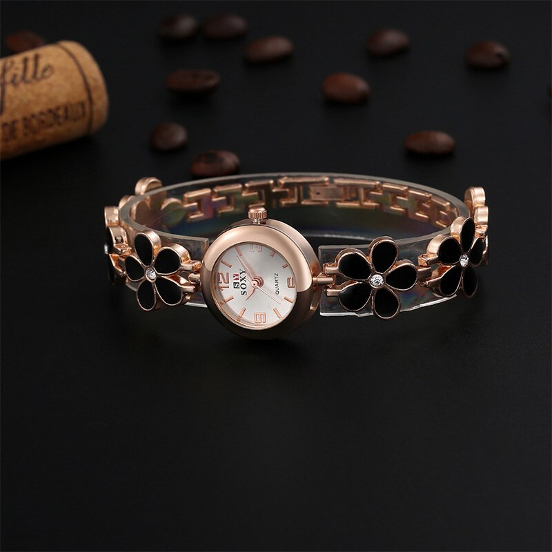 Soxy Luxe Horloge Vrouwen Mode Gouden Horloges Volledige Staal Bloemen Armband Horloge Vrouwen Uur Klok Dames Horloges Lady