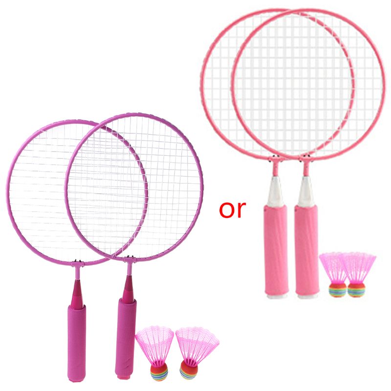 1 par børn badminton ketcher  + 2 stk badmintons sæt udendørs fitness legetøj: Lyserød