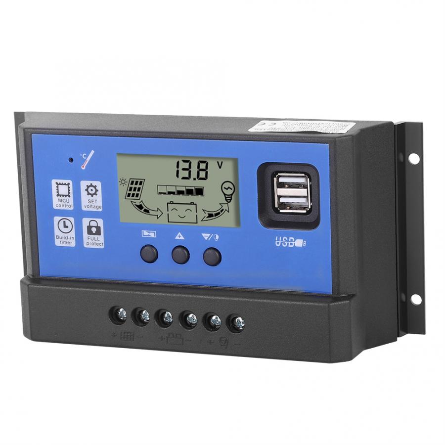 Intelligente Zonnepaneel Battery Regulator Laadregelaar Lcd Display Met Dual Usb-poort 12/24V