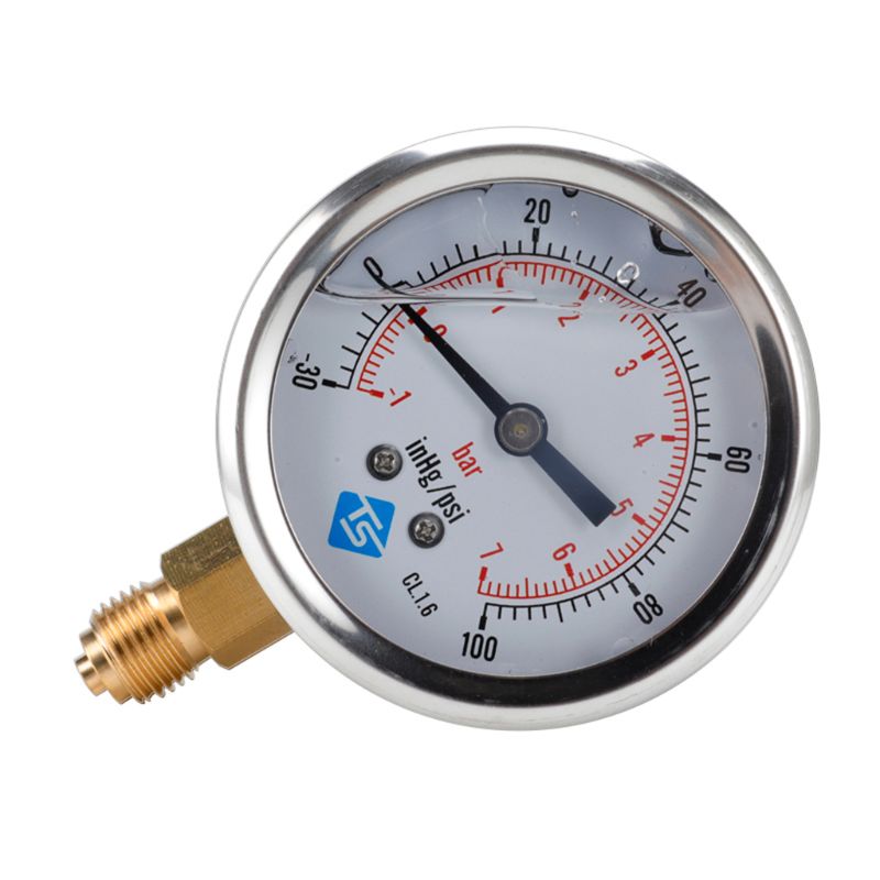 Compound Pressure Vacuum Gauge Glycerine Filled -1/10Bar & -30*Hg 1/4 BSP Bottom