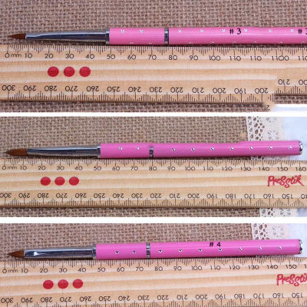 Pink Portable Lightweigt Slim Nail Art Acrylic Brush Metal Handle with Diamond Kolinsky Magic Hair Pencil for DIY Nail Art
