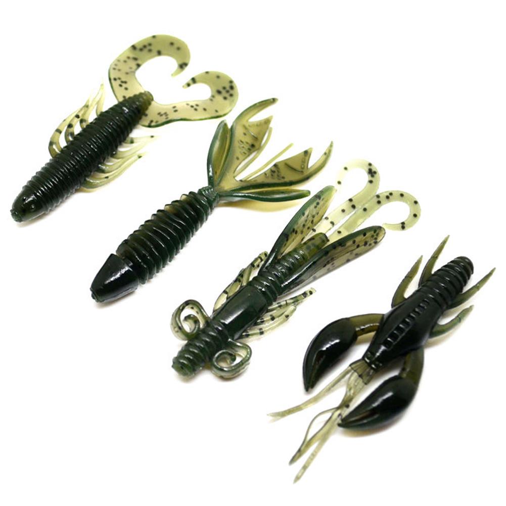 4 PCS Fishing Lures Soft Strange Shape Bait Crayfish Glass Shrimp Oxtail Tail Maggot 2G Lure Fishing Hammer Artificial Bait Set: Green