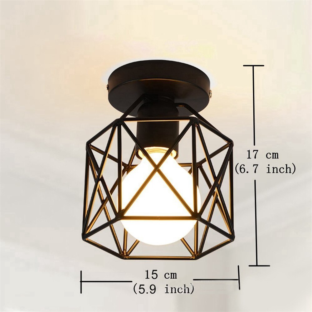 Plafonnier industriel abat-jour luminaire pour couloir entrée allée porche carré fer lustre suspension (sans lampe)