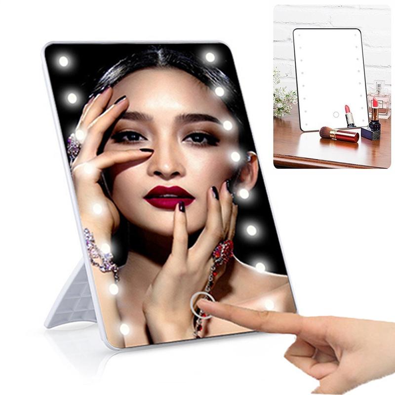 Make-upspiegel met 16 leds cosmetische spiegel met touch-dimmer, op batterijen werkende make-upspiegel met standaard, tafelmodel badkamer