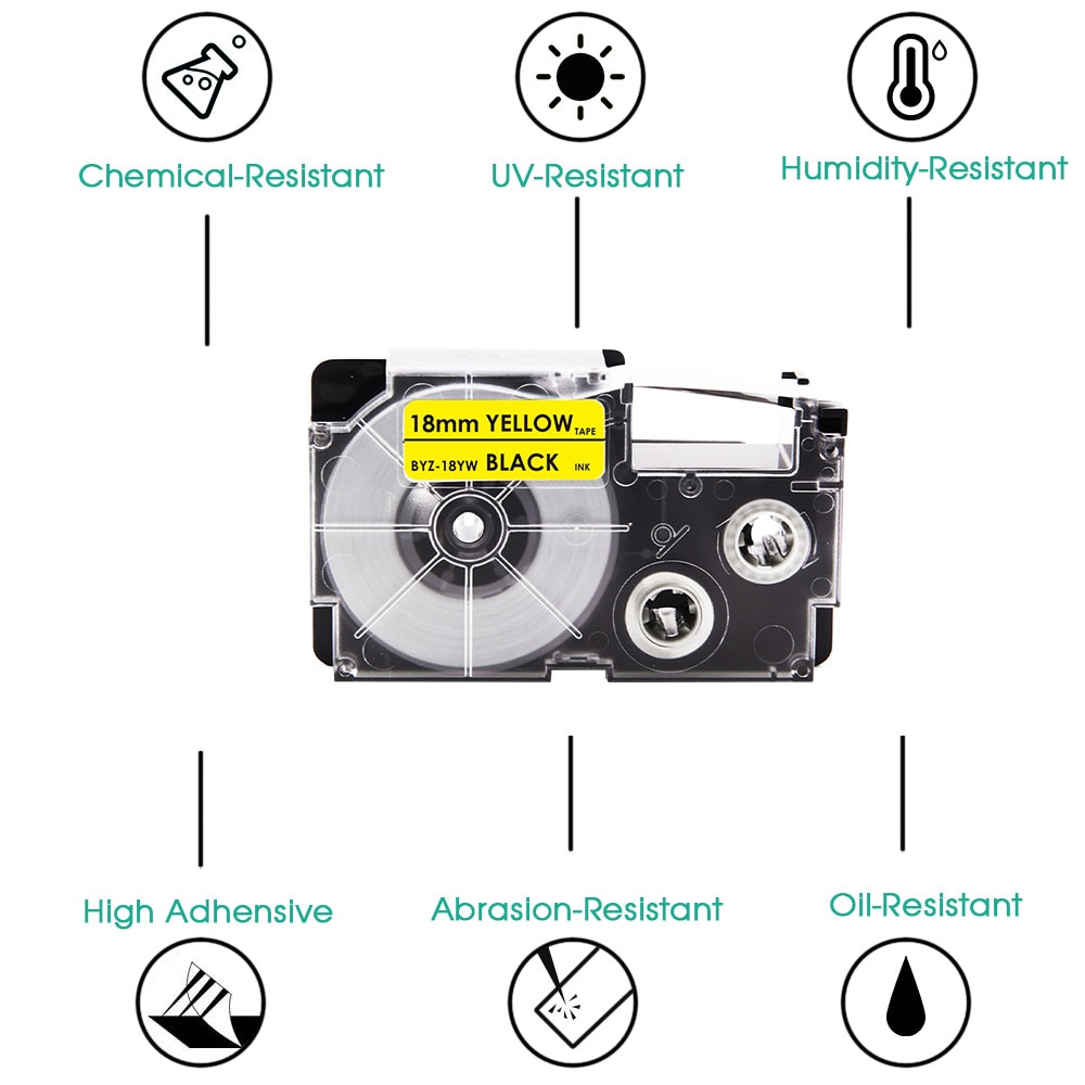 18mm XR-18WE Labels For CASIO XR-18WE Label Tape Cassette Cartridge Black on White For CASIO KL-130 KL-120 KL-430 Label Maker