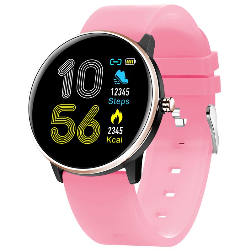 Smart Watch Full Screen Touch Smart Watch Waterproof IP68 Bracelet Sport Fitness Sleep Monitor Smart Watch For Android iOS: Pink silicone