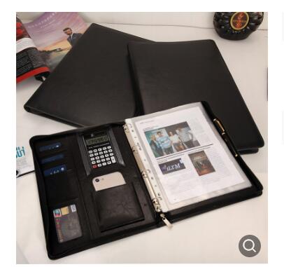 Document Organizer Folder A4 File 4 Rings Binder Business Office Zipper Portable Bag with Calculator Fathers Day Stationery: D