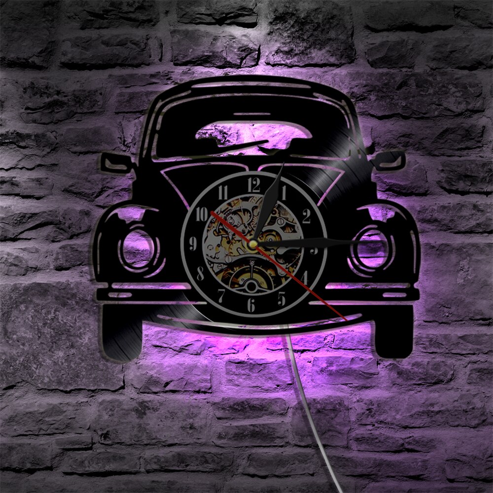 12 "voiture Vintage vinyle Record horloge murale voiture voiture lumière LED moderne décoration de la maison pour les amoureux de voiture