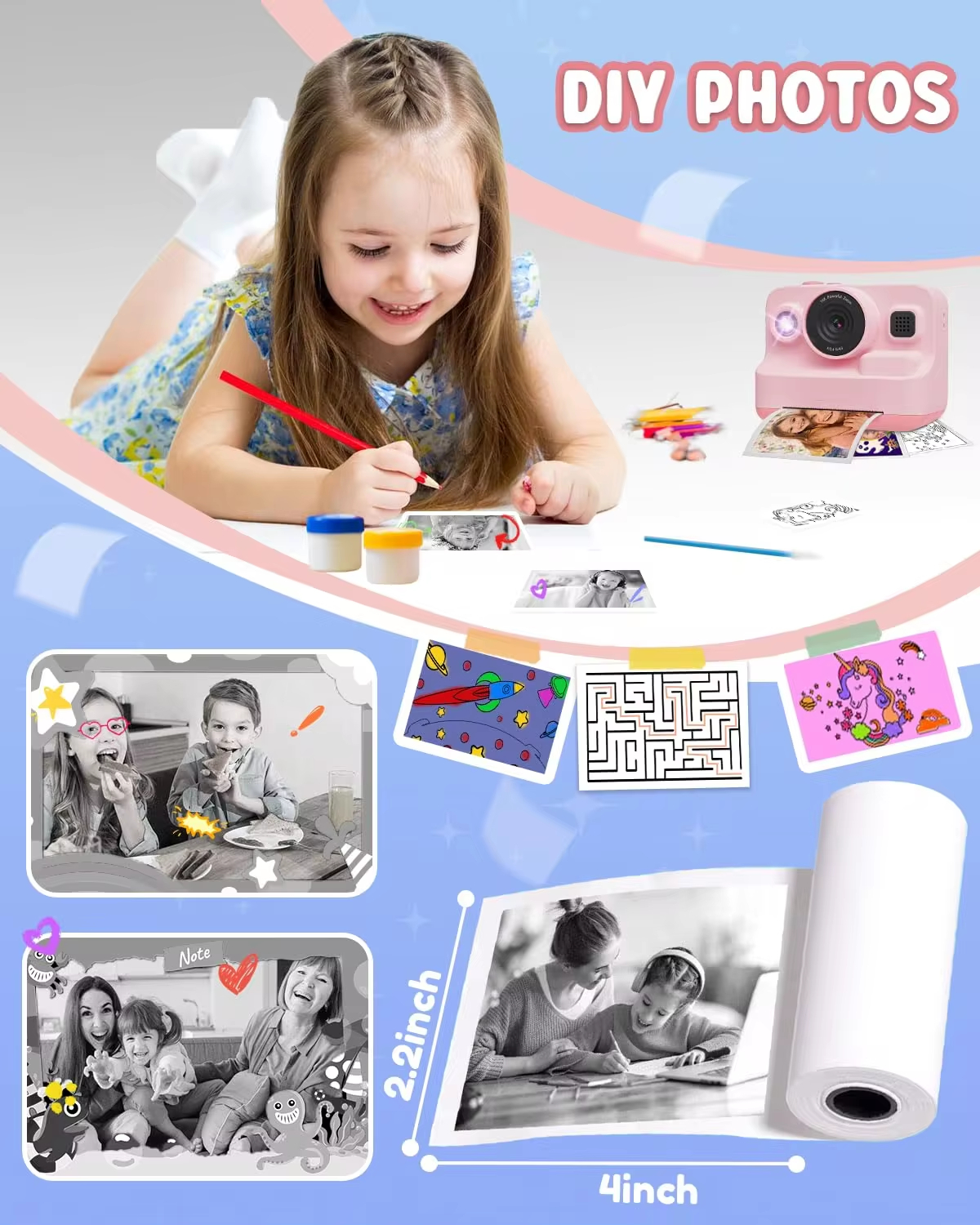 Mini-printpapier Afdrukken Camera Navulling Thermisch papier 10 rollen BPA-vrij Compatibel met alle 57 mm thermische zakprinters