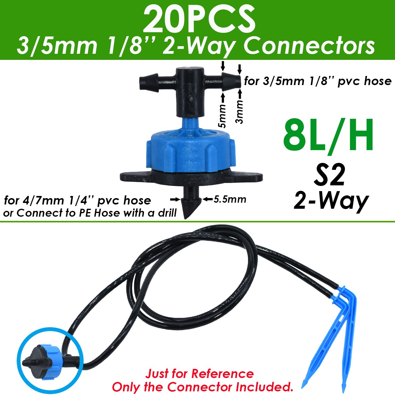 KESLA Irrigation Sprinkler 1/8 Inch Water Pipe Tee Connector Bend Arrows Drippers Fitting Repair 2&amp;4 Way for 3/5 mm Hose Garden: KSL01-KIT163-8L-2WAY