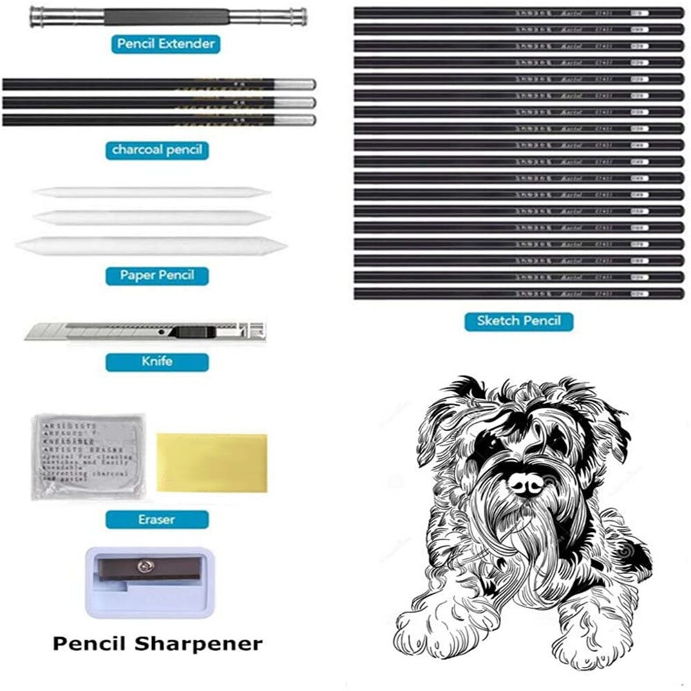 30Pcs/Set Beginner Sketch Pencil Drawing Kit Wood Pencil Bags For Painter School Students Art Stationery Supplies