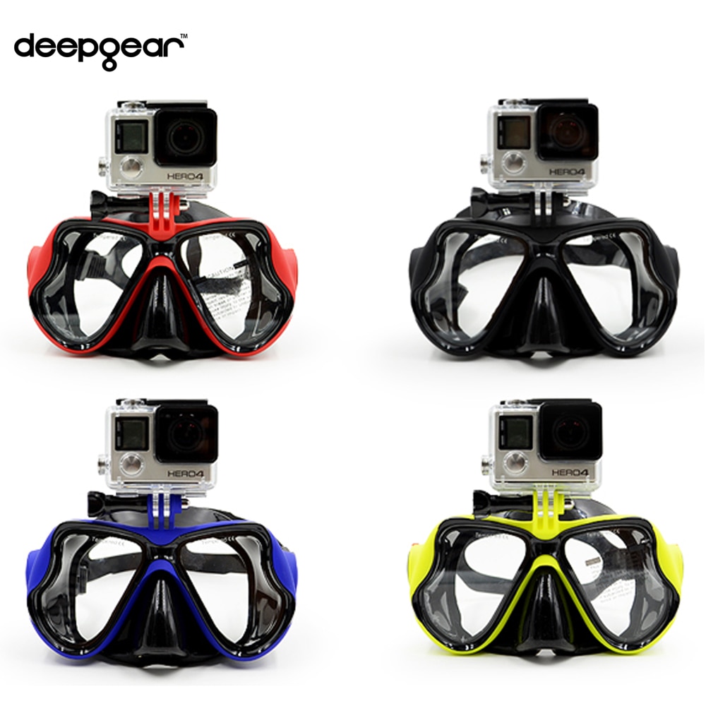 Deepgear scuba diving mask Deep sea dive mask Underwater swimming snorkel gears Top black silicon adult camera mount scuba mask