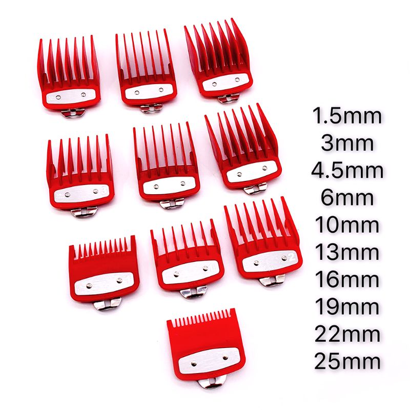 Pente de guia colorido, pentes com vários tamanhos de metal, ferramenta de corte, cortador de cabelo: Vermelho