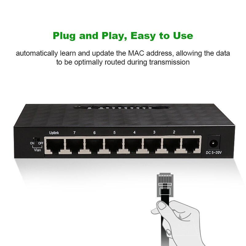 Netwerk 8 Port Gigabit Switch 10/100/1000Mbps Fast Ethernet Switcher Lan Hub Full/Half Duplex uitwisseling Ethernet Smart Switch Jxl