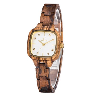 Luxe Houten Horloge Voor Vrouwen 100% Natuurlijke Rode Sandelhout Horloge Met Mode Vierkante Wijzerplaat Hout Horloge Analoog Quartz Horloges: Zebral sandal wood