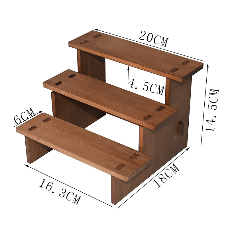 Escalera de madera maciza Vintage, hecho a mano estante de almacenamiento, organizador de soporte de exhibición para cosméticos, joyería en el dormitorio, esmalte de uñas, modelo de coche: Azul