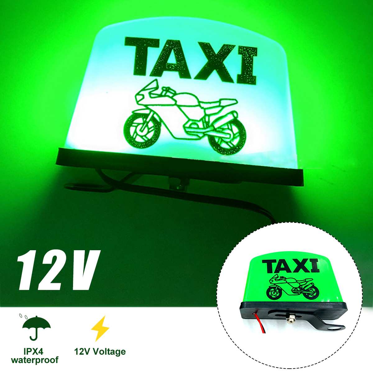 12V Yellow / Green Motorcycle Helmet Lamp Warning Taxi Light Taxi Charging Warning Light Car Motorcycle Decor Light: Green