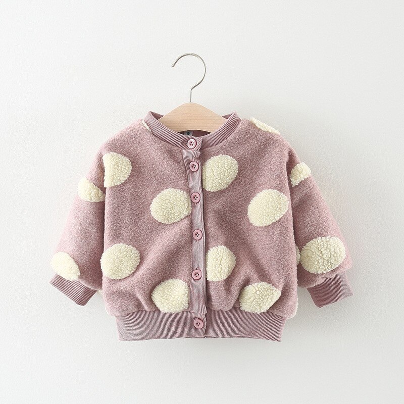 Kleinkind Baby Mädchen Winter Fleece Jacke, Runde Dots Tasten Lange Hülse Mantel Oberbekleidung, straße Tragen Geeignet Für Freizeitparks