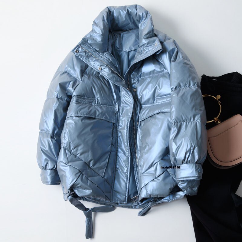 Vinter damejakke lys avslappet løs kåpe varm oversize kvinnelig parka puffed candy farger varm snø ned yttertøy  yr92: Lyse blå / S