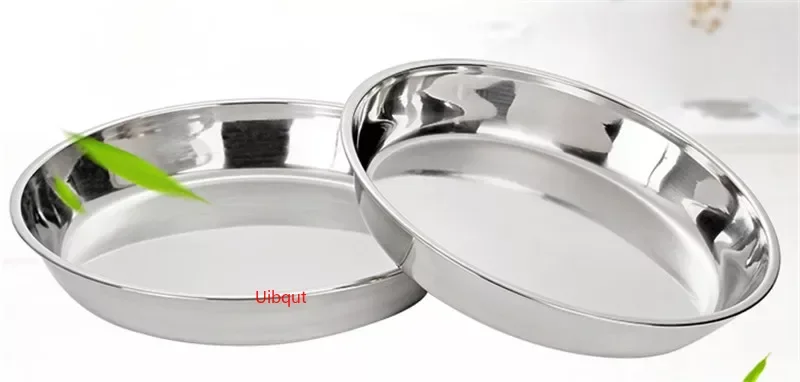 Large Stainless Steel thick Flat Round Dish tray Charger Plates Silver Serving Tray Cake Metal deep Plate dinner dish plate sets