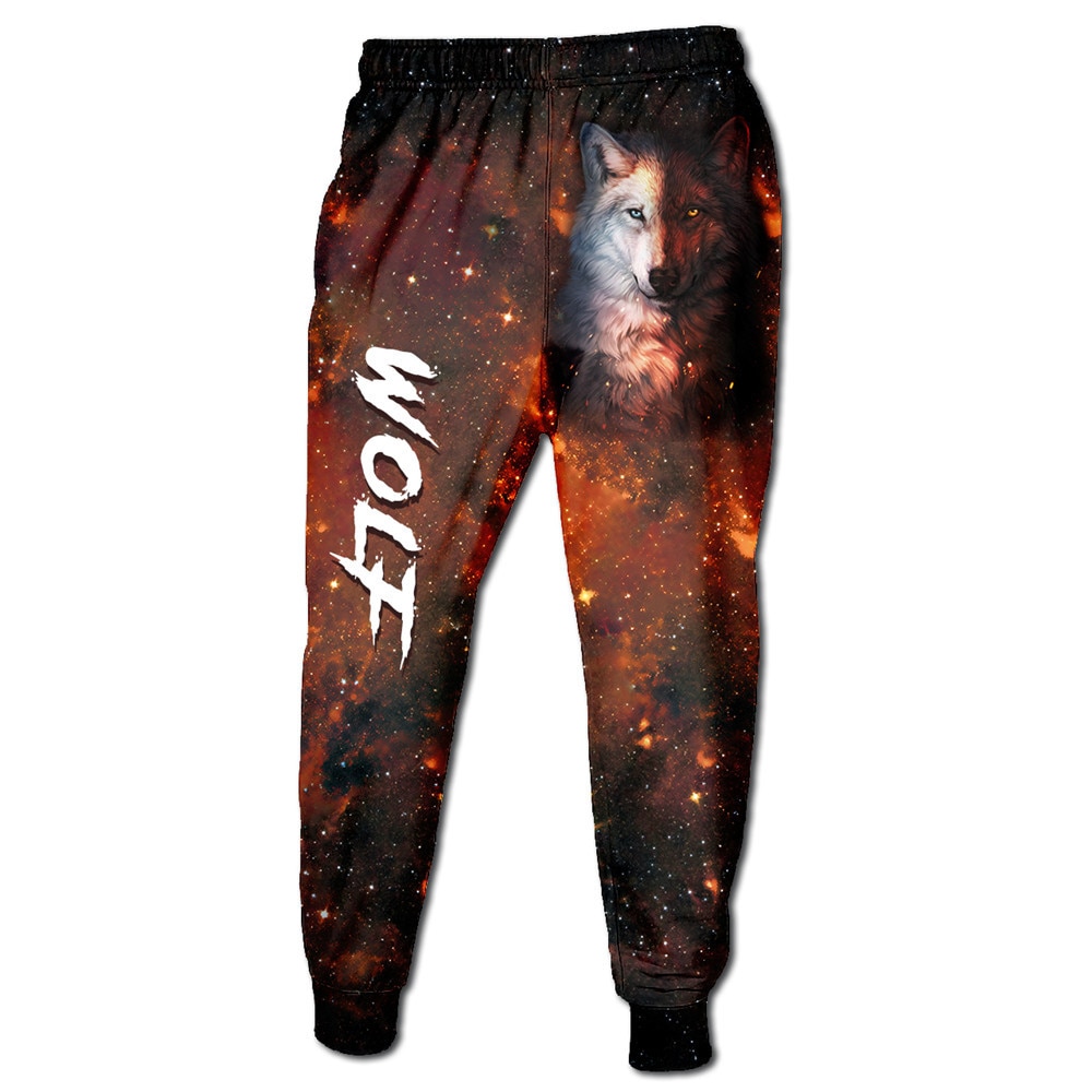 Orange galaxy graffiti dibujo de lobo Pantalones de chándal 3D fitness, hombre