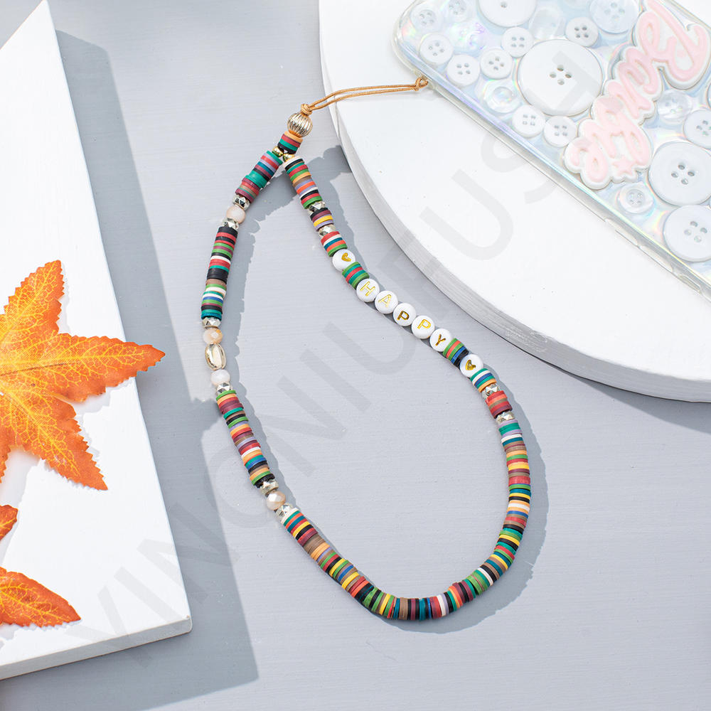 Trendy Pearl Clay Beads Mobile Phone Chains Anti-lost Handmade Lanyard Acrylic Charm Hanging Cord for Women Girls: 7