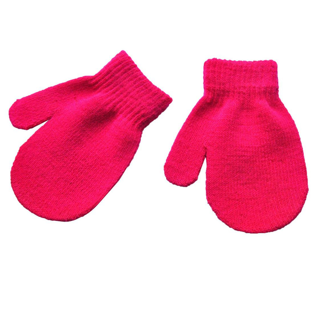 Baby Gloves Winter Kids Solid Toddler Infant Baby Cute Solid Print Girls Boys Of Winter Warm Gloves baby mittens варежки: Hotb Pink