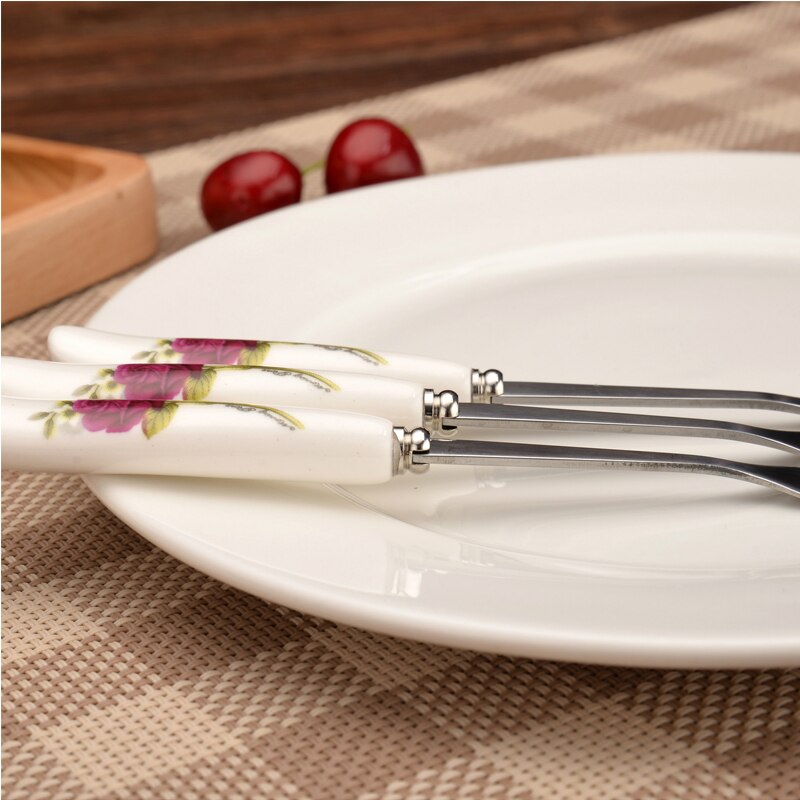 Vacclo rustfrit stål frugt måne-kage gafler rose keramisk håndtag salat dessert sød gaffel elegance husholdnings køkken servise