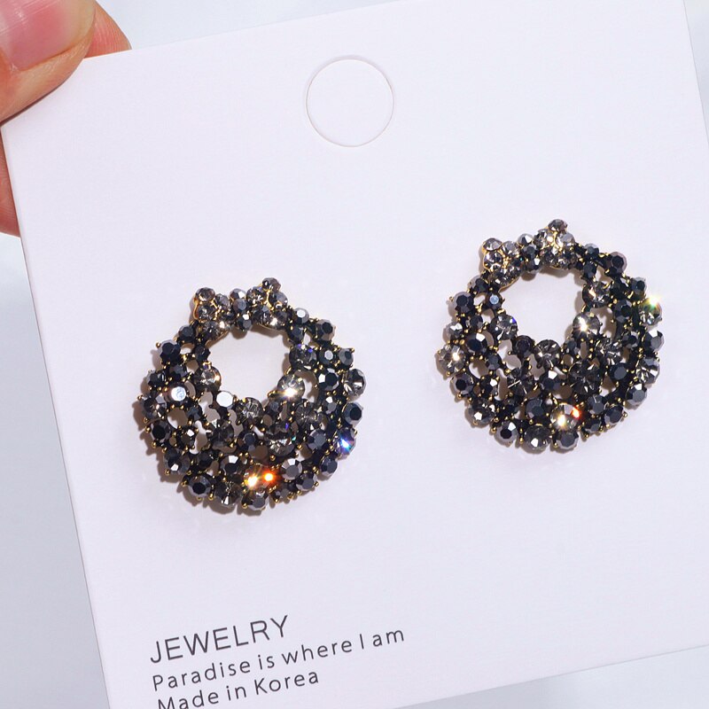 Boucles d&#39;oreilles en cristal à gros nœud papillon pour femmes, bijou à la , et scintillant, strass noir, accessoire