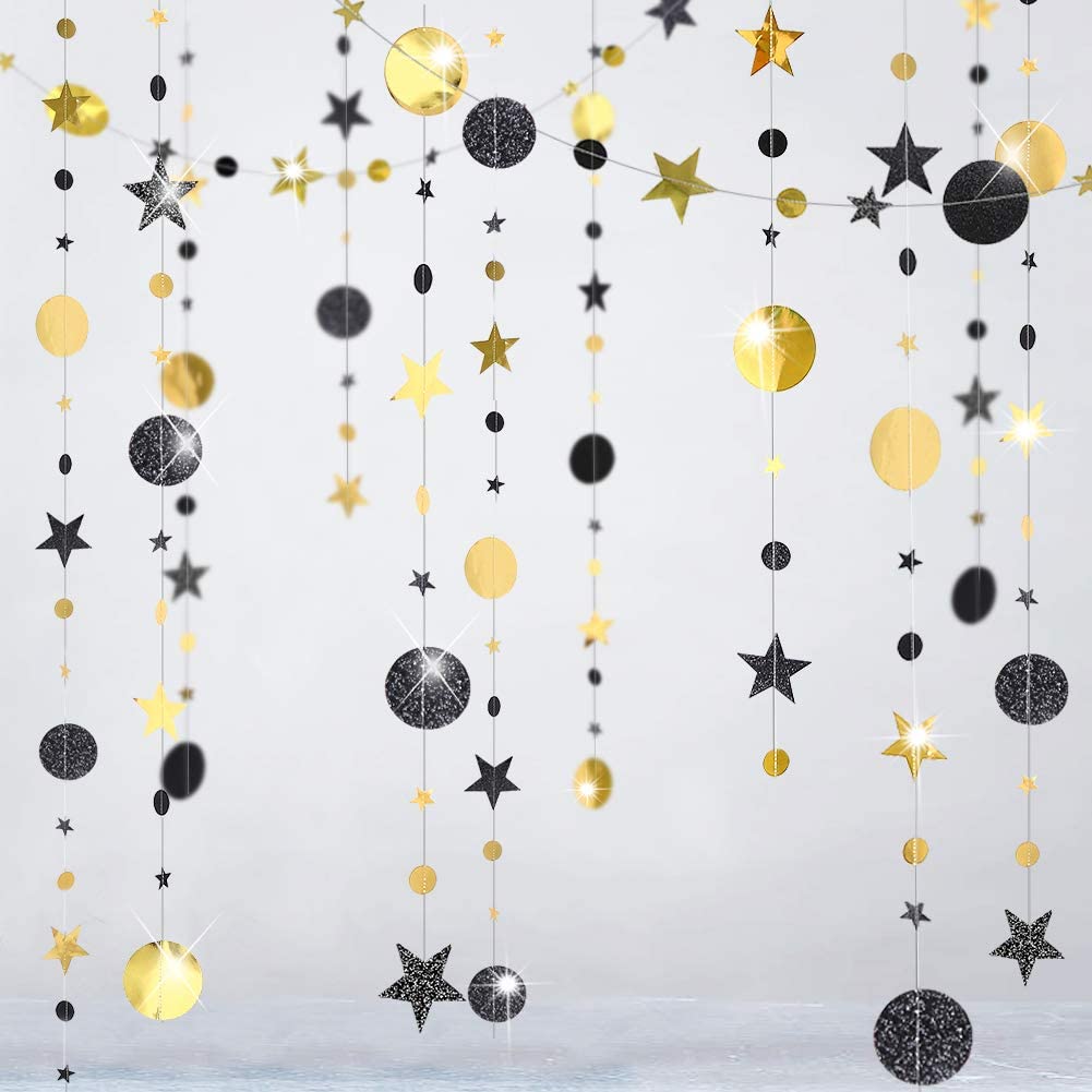 4M Mirror Paper Star Round Garland Flash Banner Happy Birthday Decoration Boy Girl Baby Shower Curtain Decor Wedding Home Decor: Light Yellow