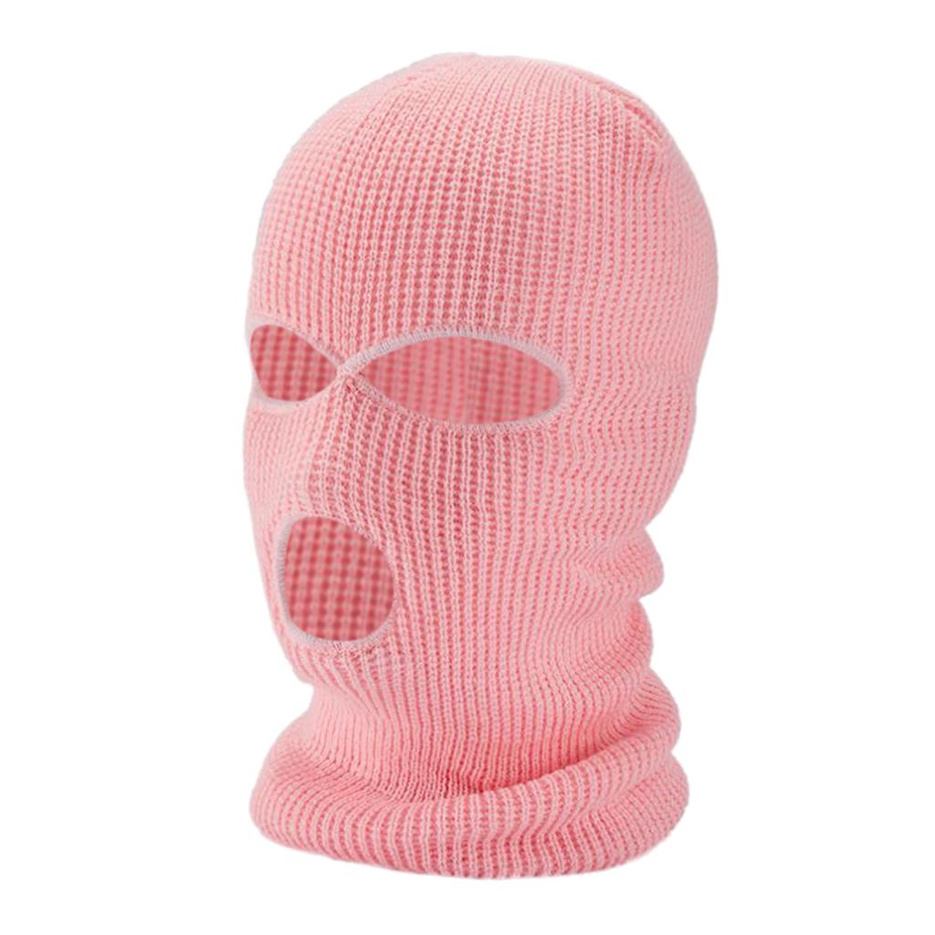 Cappello a cuffia da sci integrale lavorato a maglia con passamontagna a 3 fori unisex: rosa