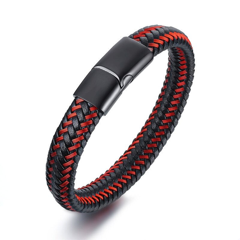 BRACELET en cuir tressé pour hommes BRACELET magnétique tresse rouge et noir: black red / 19 cm