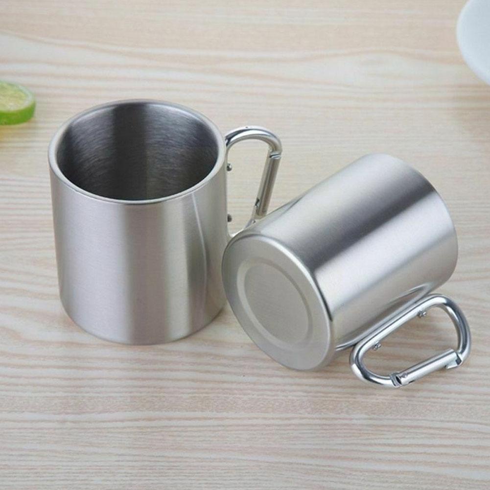 220ml Camping Cup Travel Steel Carabiner Hook Handle Mug Hike In Outdoor Water Picnic 2 Cup, 1 I7n6
