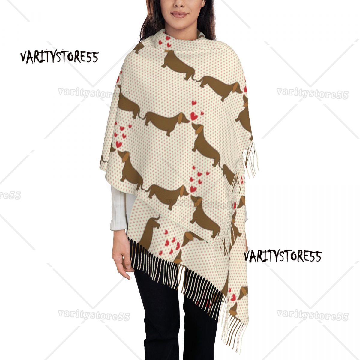 Doxie Florals Dachshund Scarves Women Winter Fall Soft Warm Tassel Shawl Wraps Badger Sausage Dog Scarf: Navy Blue