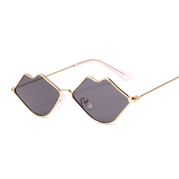 Small Frame Sunglasses Women Retro Lips Mirror Metal Sun Glasses Female Vintage Brand Lunette De Soleil Femme: GoldGray