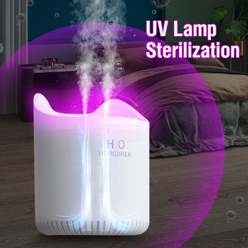 4.5l luftfukter dobbel dyse med uv steriliseringslampe lys usb ultralyd luftfukter aroma diffuser
