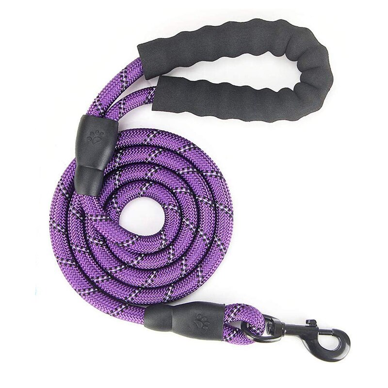 1.5M 2M 3M zabawka-sznurek dla psa Nylon okrągły odblaskowy smycz dla dużego psa wzmocnienie haka dużego psa uprząż do prowadzenia z wygodny uchwyt: Purple / 300cm