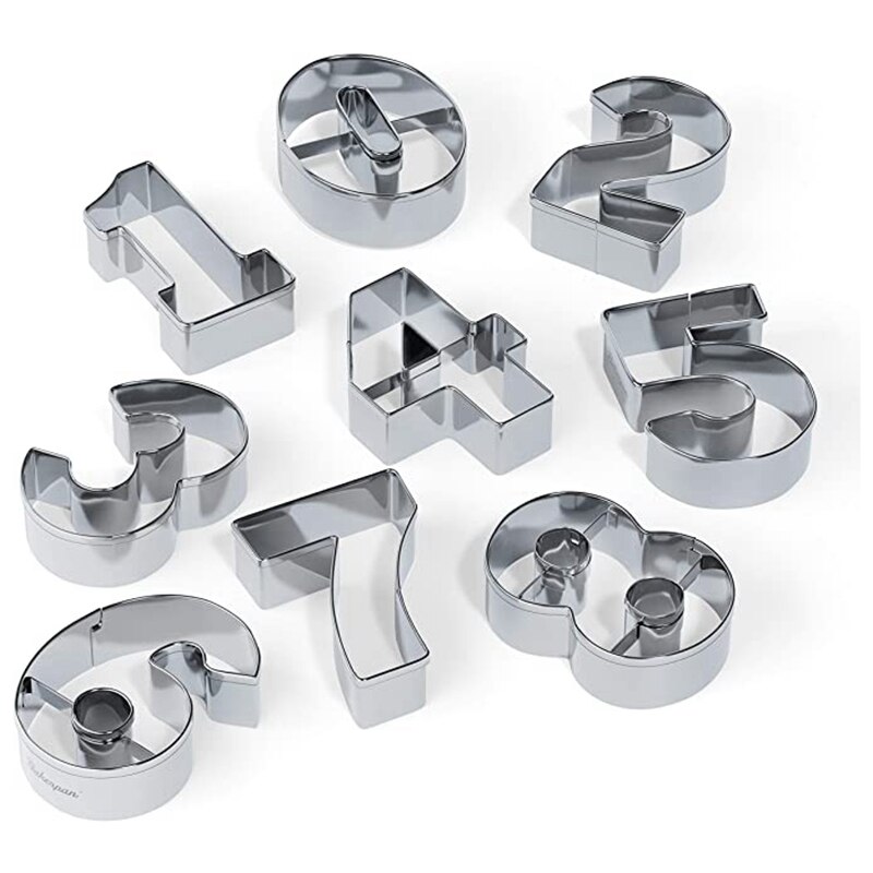 Stainless Steel Cookie Cutter Number Shapes Set with Bonus Dough Cutter