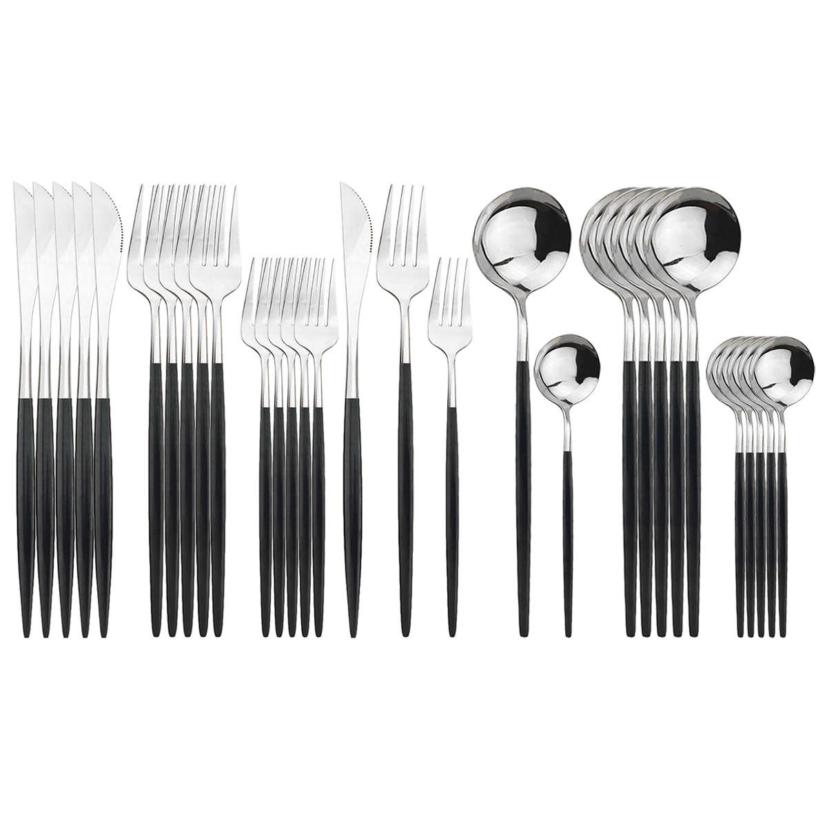 30Pcs Roze Goud Bestek Set 304 Rvs Servies Set Mes Dessert Vork Lepel Bestek Set Keuken Party Servies set: Black Silver