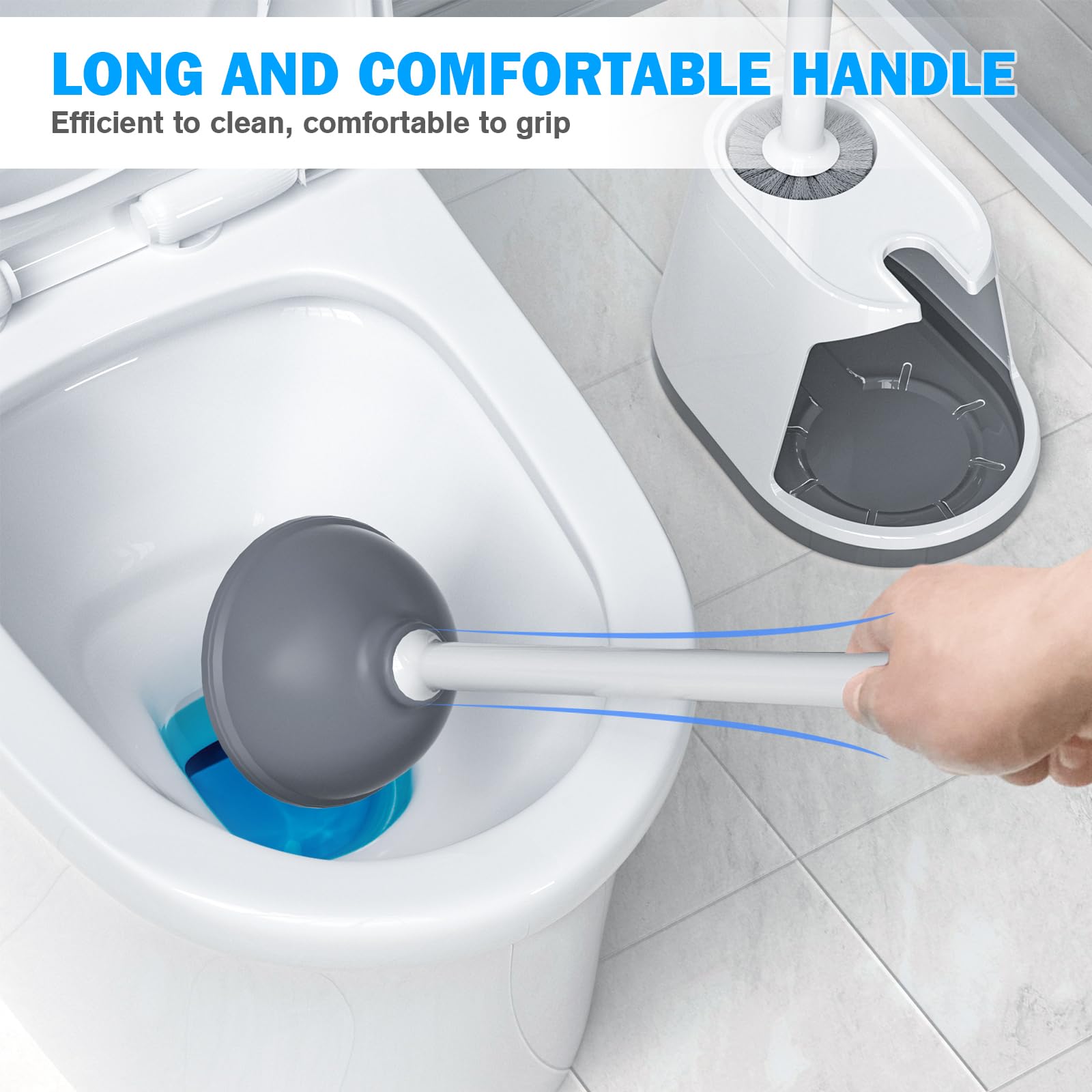 Toiletborstel en ontstopper set , 2 in 1 toiletontstopper voor de badkamer, stevige toiletborstel met houder, verborgen toiletontstopper