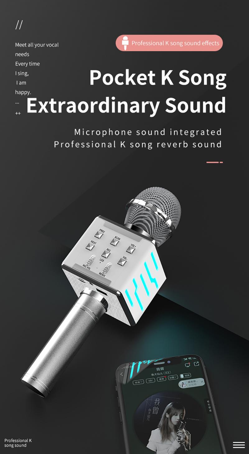 DS868 Wireless Karaoke Microphone USB Player Bluetooth Mic Speaker Perfect Sound Mike For IPhone, IPad, Tablet, Car, PC