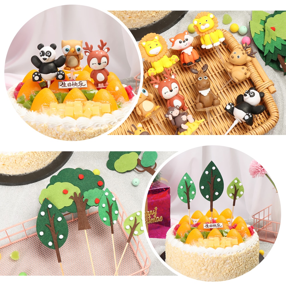 1pc criativo festa bolo topper bonito dos desenhos animados decoração animal processo de cerâmica crianças festa de aniversário decoração animais selvagens decoração do bolo