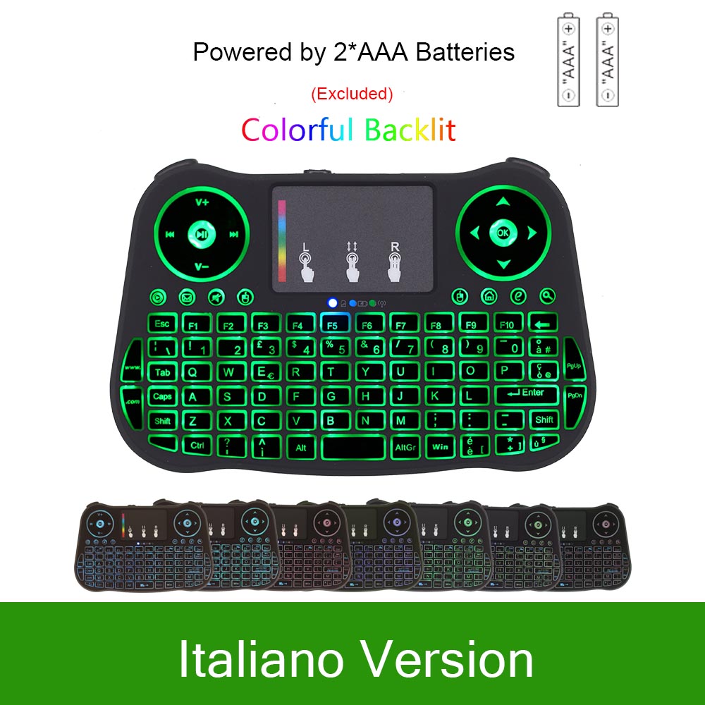 MT08 Italian Mini Keyboard Colorful Backlit 2.4GHz Wireless Keyboard with TouchPad Mouse for Android TV Box Mini PC KM9 KM3: Italian AAA