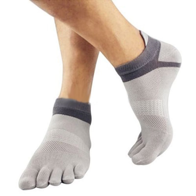 Mænd bomuld fem finger sports sokker åndbar calcetines ankel sokker a: Grå