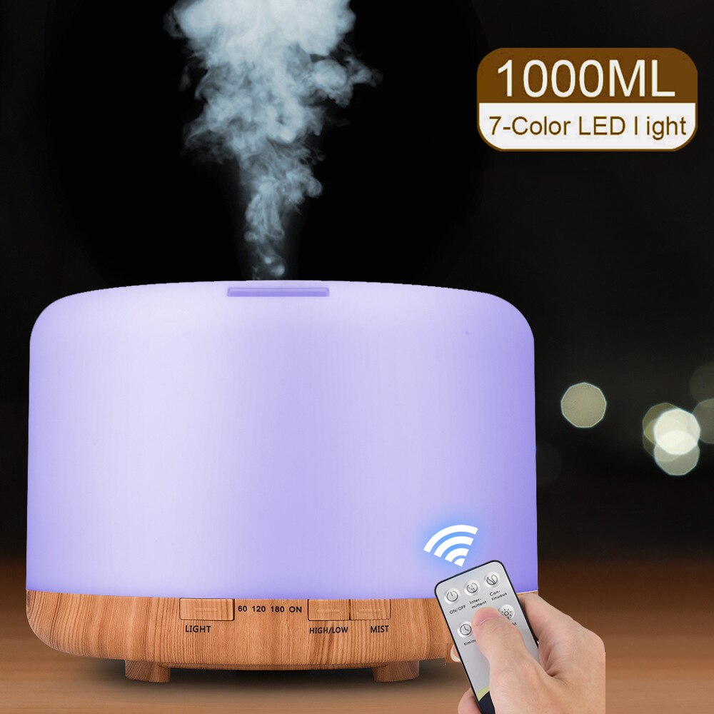 1000Ml Aroma Diffuser Ultrasone Luchtbevochtiger Aromatherapie Essentiële Olie Mist Maker Met Afstandsbediening Nachtlampje Voor Thuis
