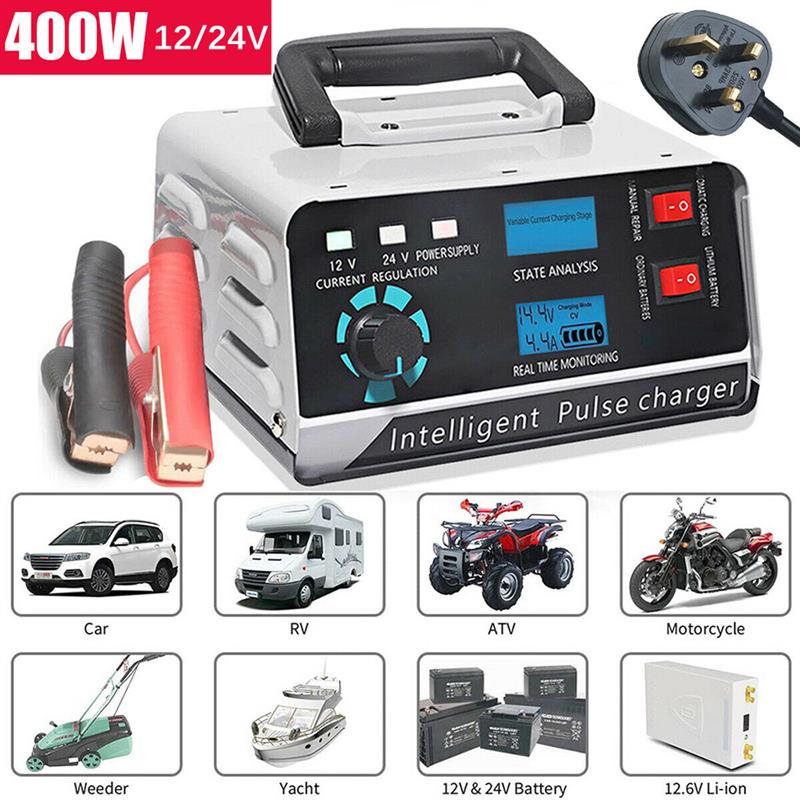 Motorcycle Smart Battery Charger 12V/24V Automotive Battery Charger 400W 40A Trickle Smart Pulse Repair For Car Truck Boat