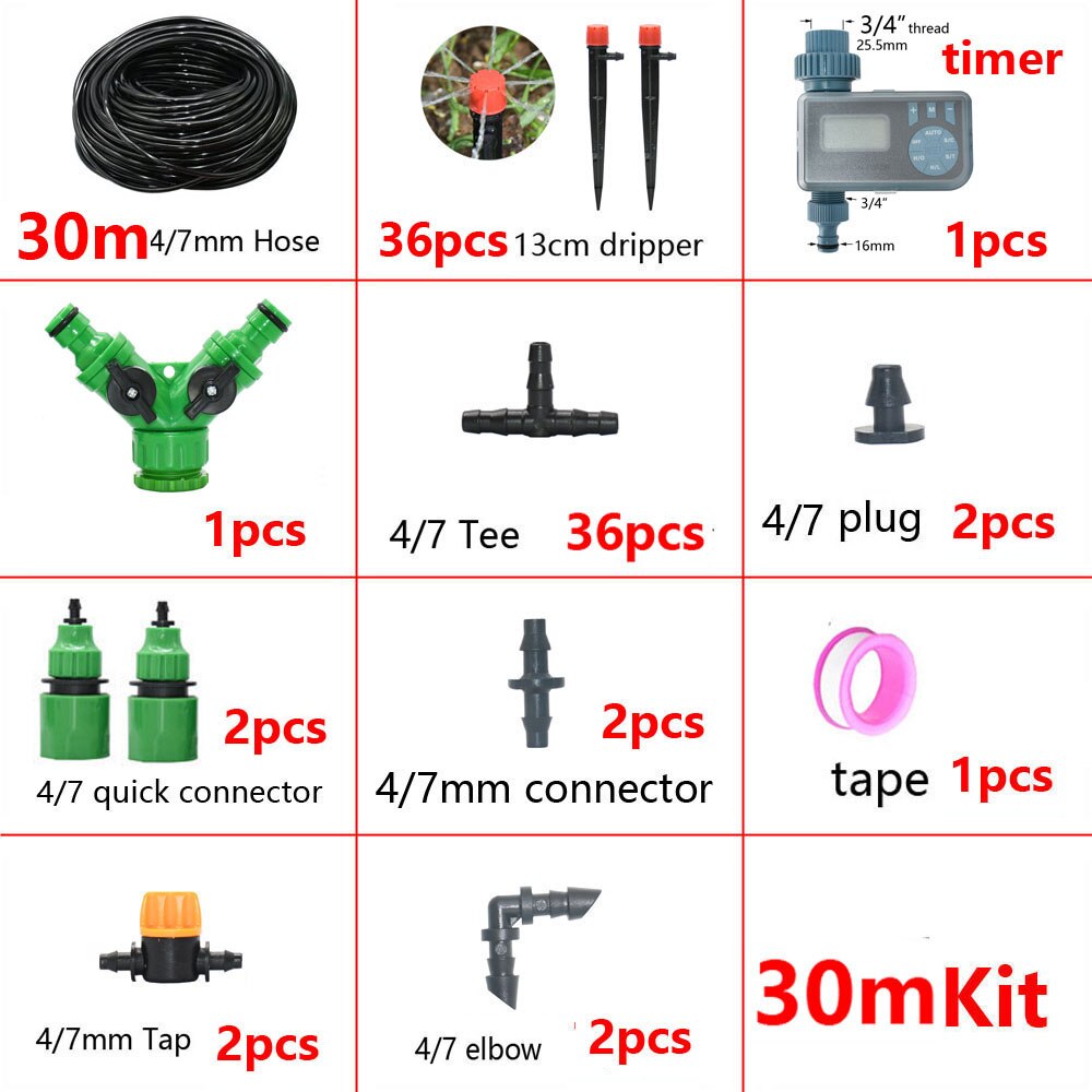 5-50M Automatic Garden Watering System DIY Timer Water Drip Irrigation System Plant Watering Kit Red Drippers Set: Yellow