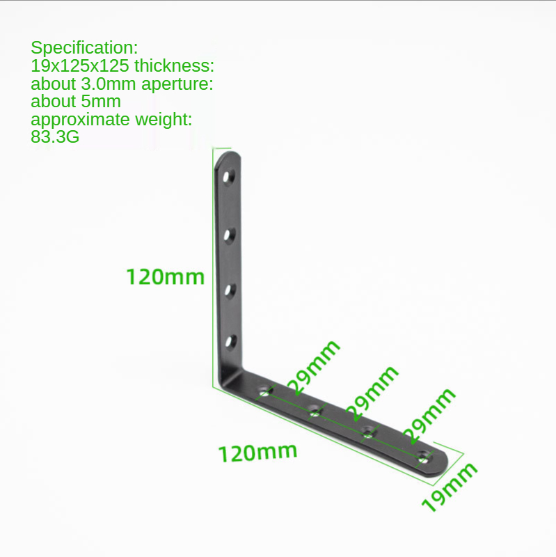 Zwart Ijzer Hoek Code Verdikte Laminaat Beugel L-Vormige Beugel Connector Meubilair Tafel En Stoel Hoek Ijzer Hoek Beugel: 3.0mm 19x125x125