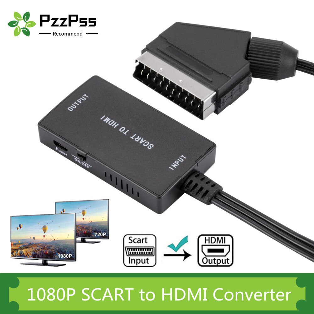 Pzzpss Scart Naar Hdmi Converter Con Kabels Salida Hdmi Hd 720P / 1080P Interruptor Adaptador Convertidor De Audio vídeo Para Hdtv